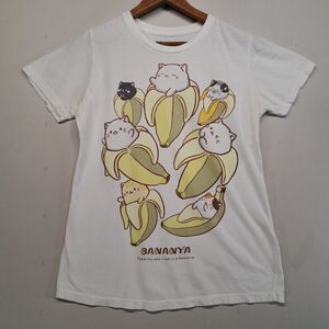 Bananya Crunchyroll Official Anime Cat Banana Graphic Tee Womens Large White